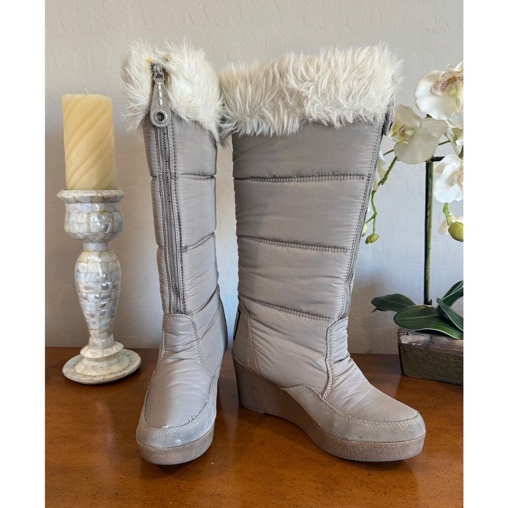 Juicy Couture Vintage Fur Trim Snow Boots Taupe 10 - Picture 1 of 10